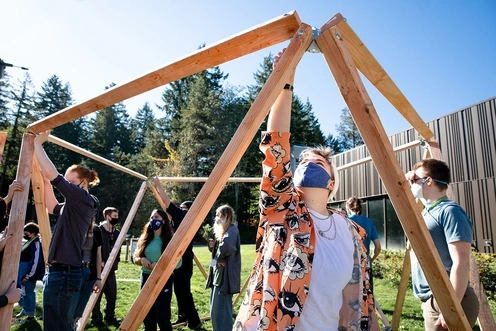 Students working together outside